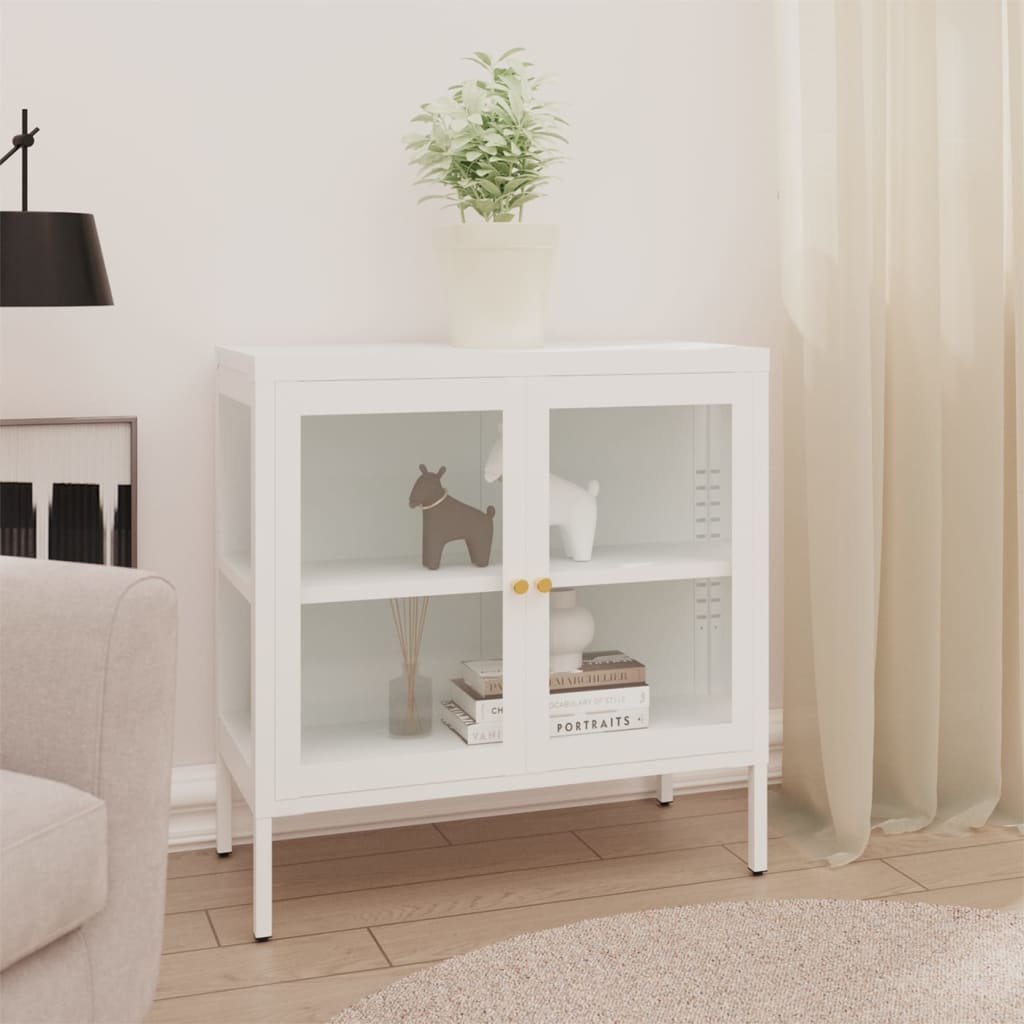 vidaXL Komoda biela 70x35x70 cm oceľ a sklo