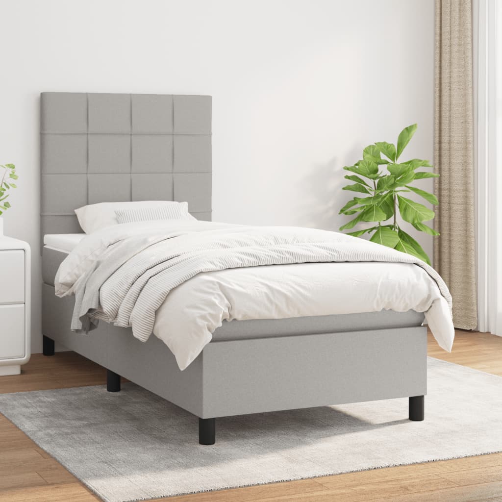 vidaXL Posteľný rám boxsping s matracom bledosivý 90x190 cm látka