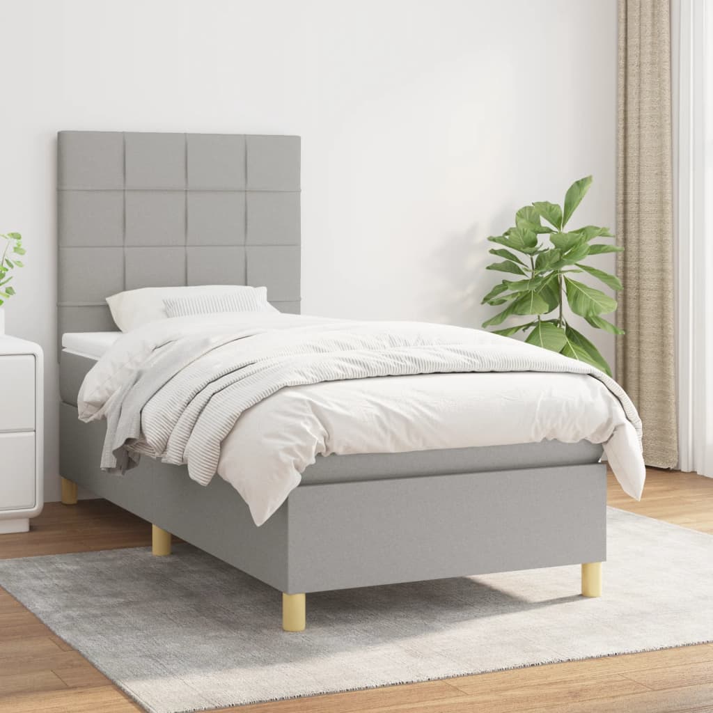 vidaXL Posteľný rám boxsping s matracom bledosivý 90x190 cm látka