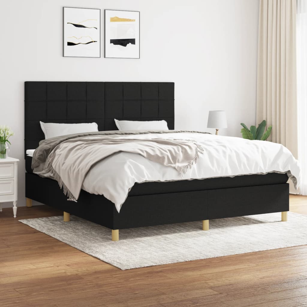 vidaXL Posteľný rám boxspring s matracom čierny 180x200 cm látka