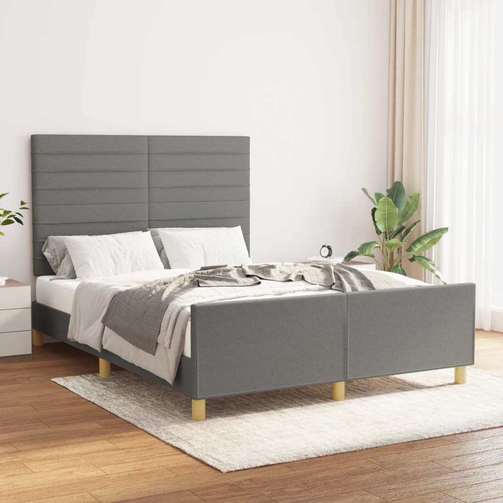 vidaXL Posteľný rám s čelom tmavosivý 140x190 cm látka