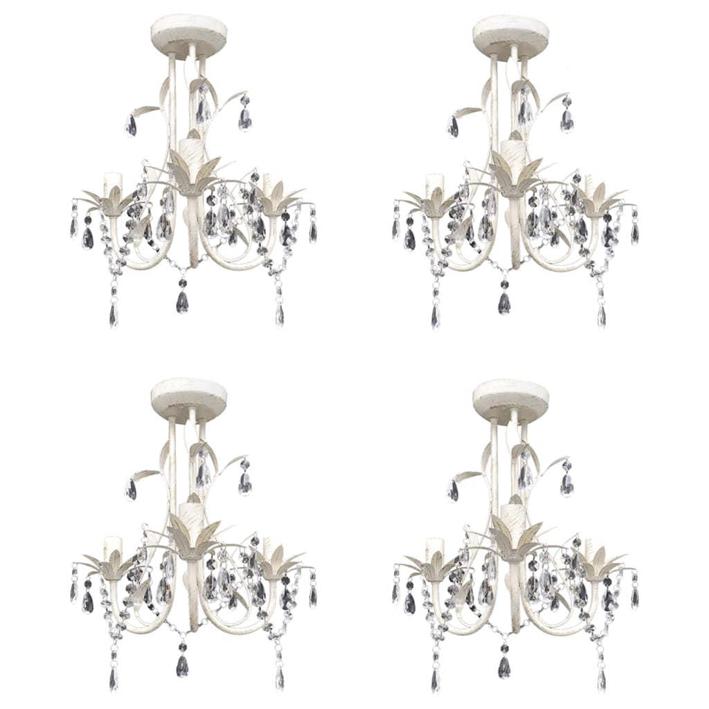 vidaXL Kryštálové závesné stropné lustre 4 ks elegantná biela