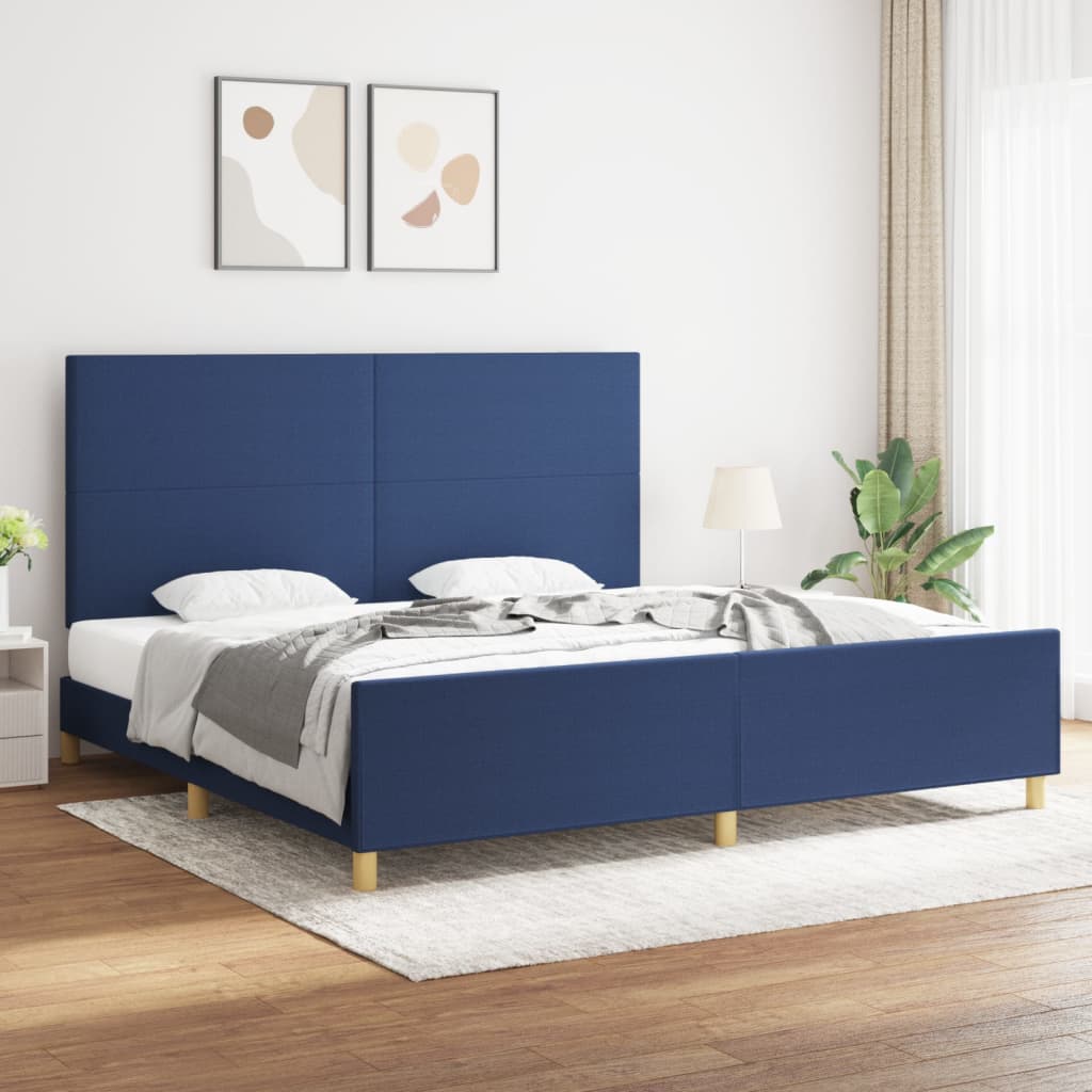vidaXL Posteľný rám s čelom modrý 200x200 cm látka