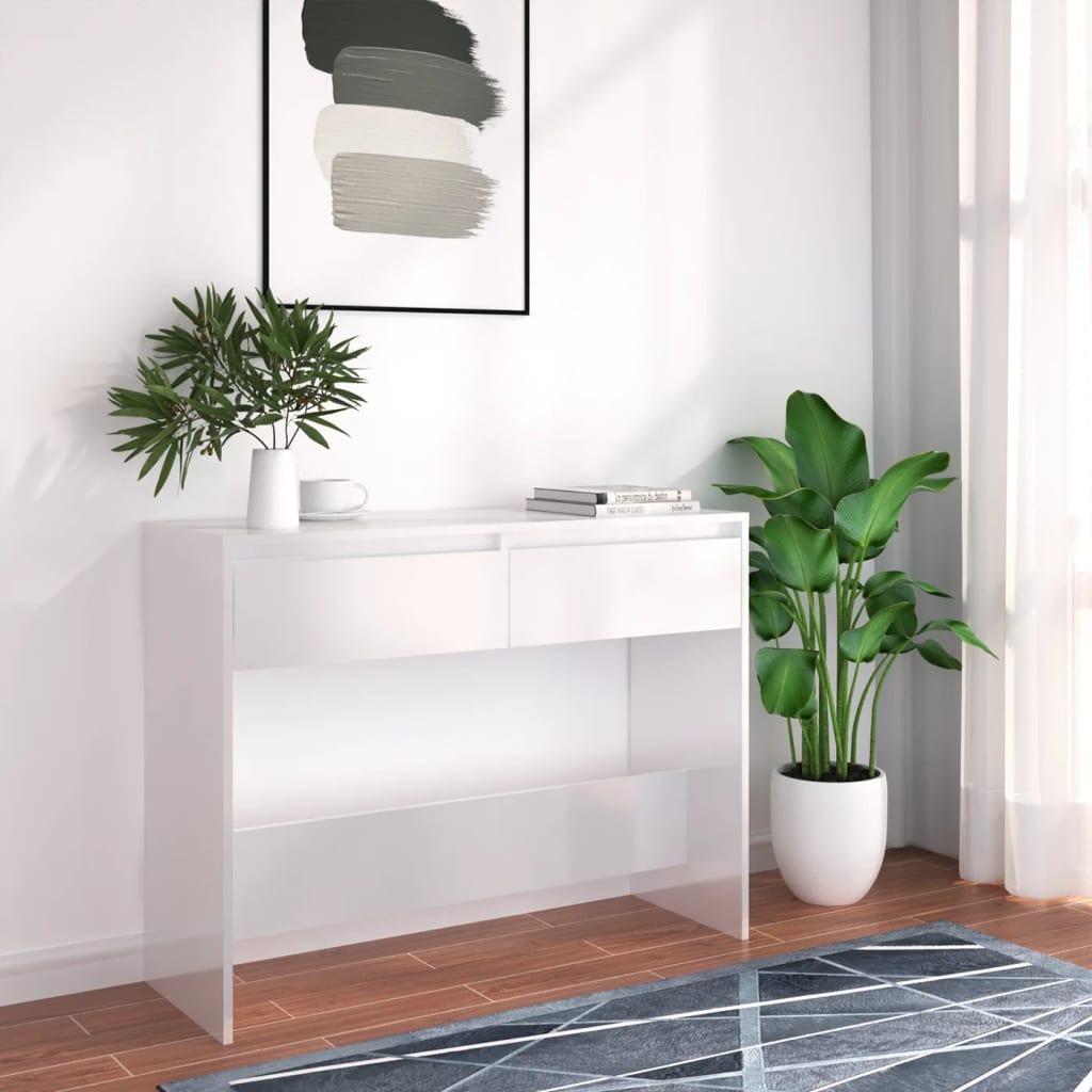 vidaXL Konzolový stolík biely 100x35x76,5 cm drevotrieska