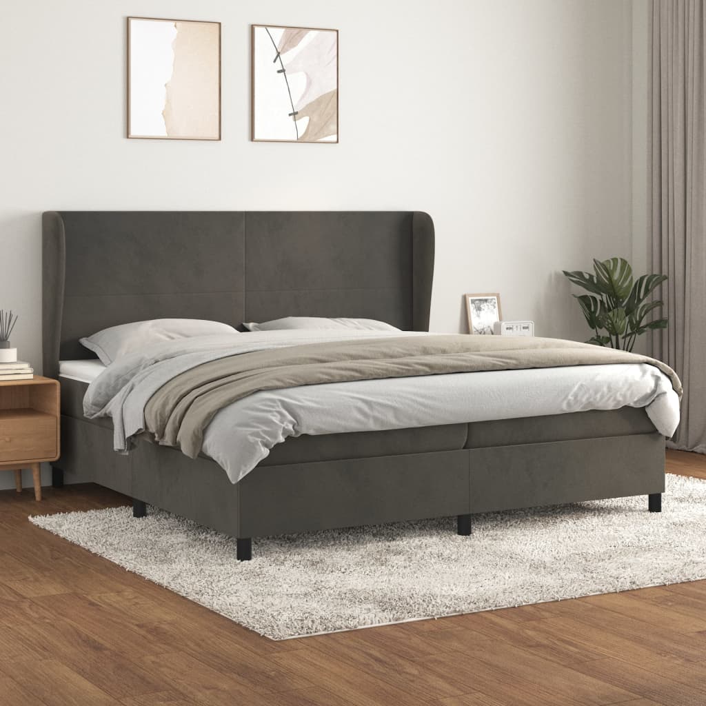 vidaXL Posteľný rám boxspring s matracom tmavosivý 200x200 cm zamat