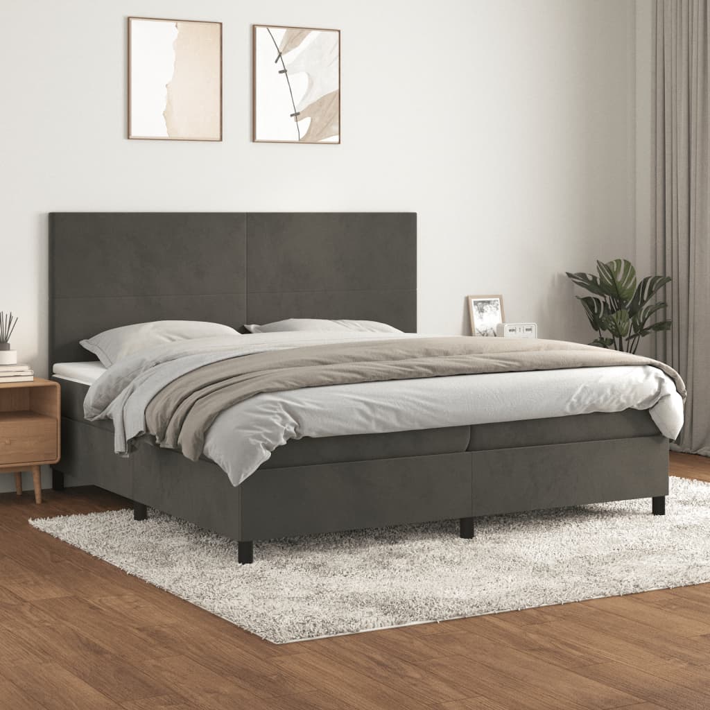 vidaXL Posteľný rám boxspring s matracom tmavosivý 200x200 cm zamat