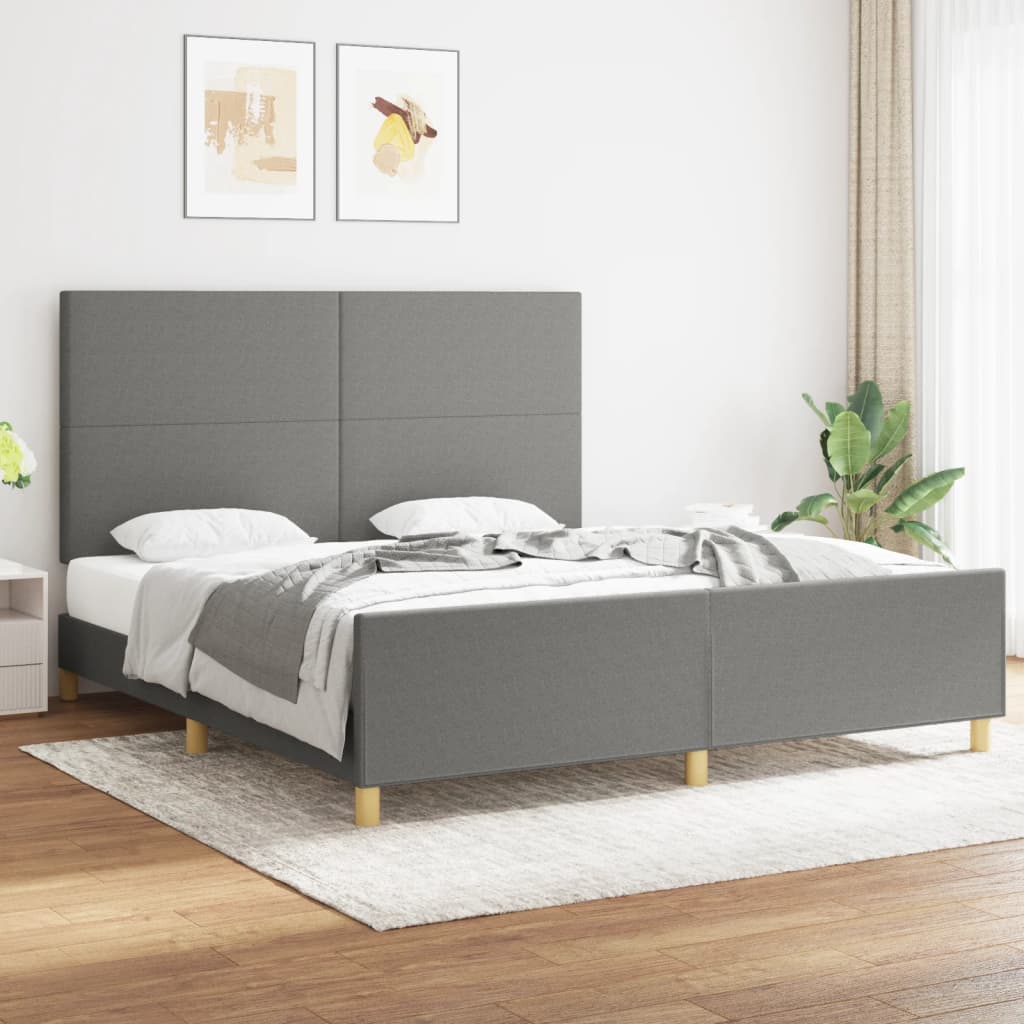 vidaXL Posteľný rám s čelom tmavosivý 180x200 cm látka
