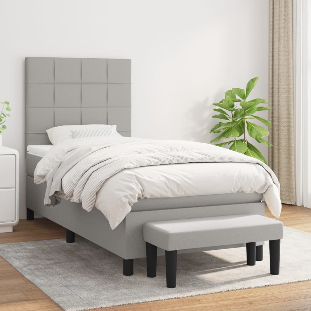 vidaXL Posteľný rám boxsping s matracom bledosivý 90x190 cm látka
