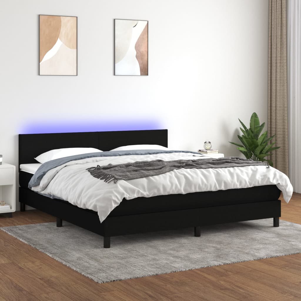vidaXL Posteľ boxsping s matracom a LED čierna 180x200 cm látka