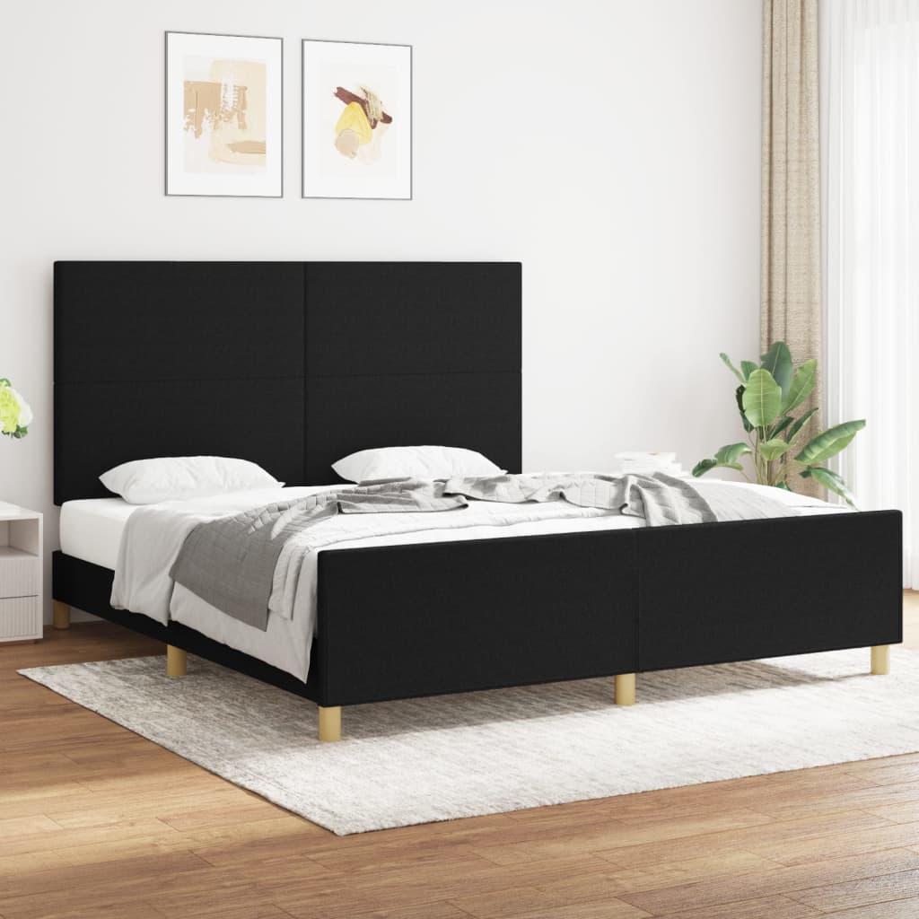 vidaXL Posteľný rám s čelom čierny 180x200 cm látka