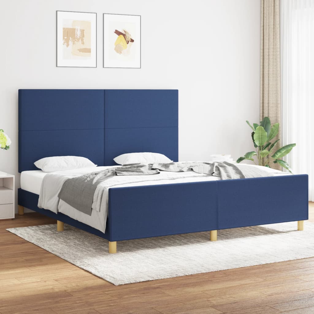 vidaXL Posteľný rám s čelom modrý 180x200 cm látka