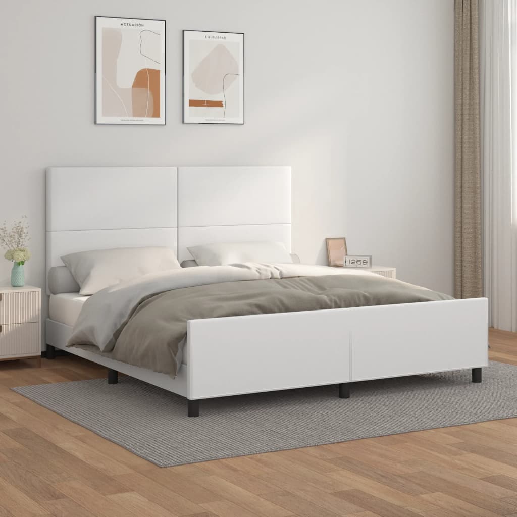 vidaXL Posteľný rám s čelom biely 180x200 cm umelá koža