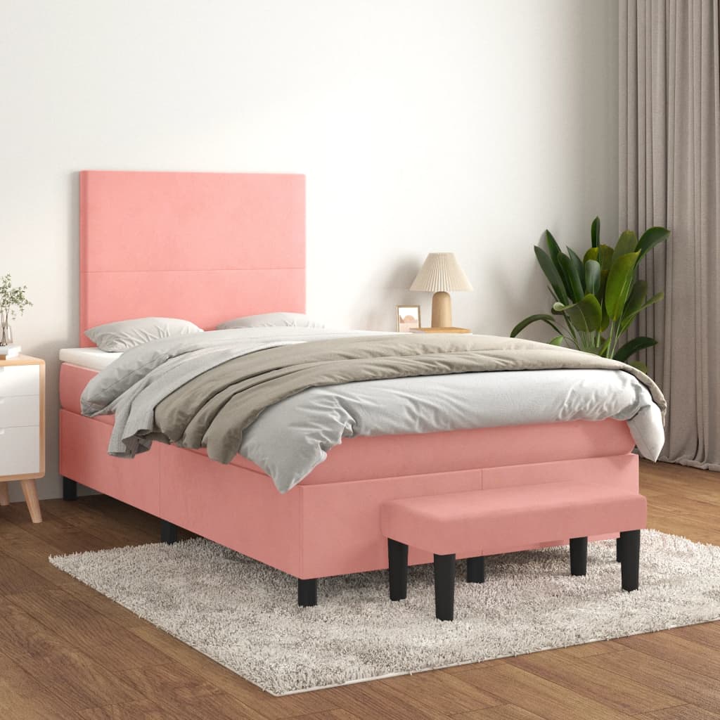 vidaXL Posteľný rám boxsping s matracom ružový 120x200 cm zamat