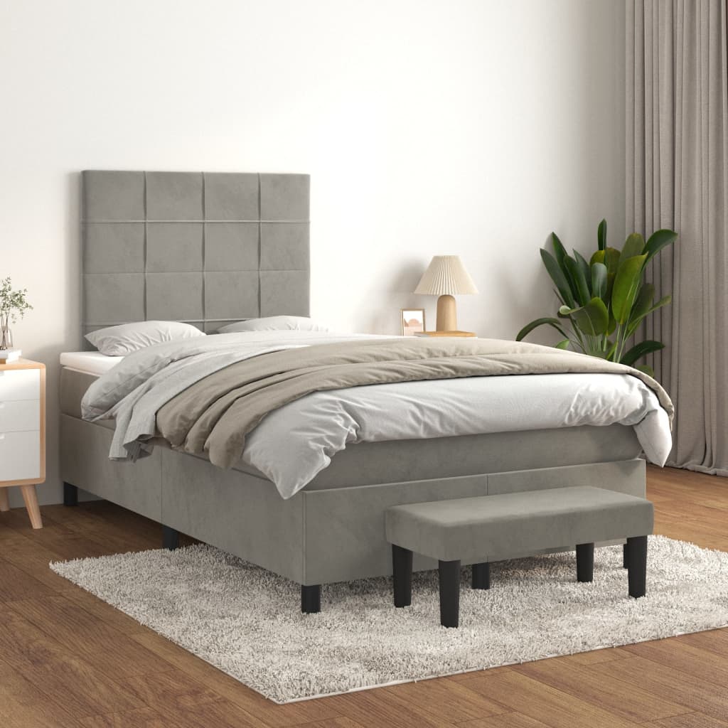 vidaXL Posteľný rám boxsping s matracom bledosivý 120x200 cm zamat