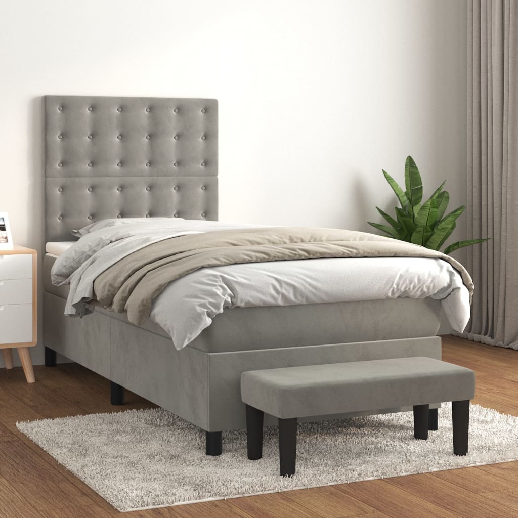 vidaXL Posteľný rám boxsping s matracom bledosivý 100x200 cm zamat