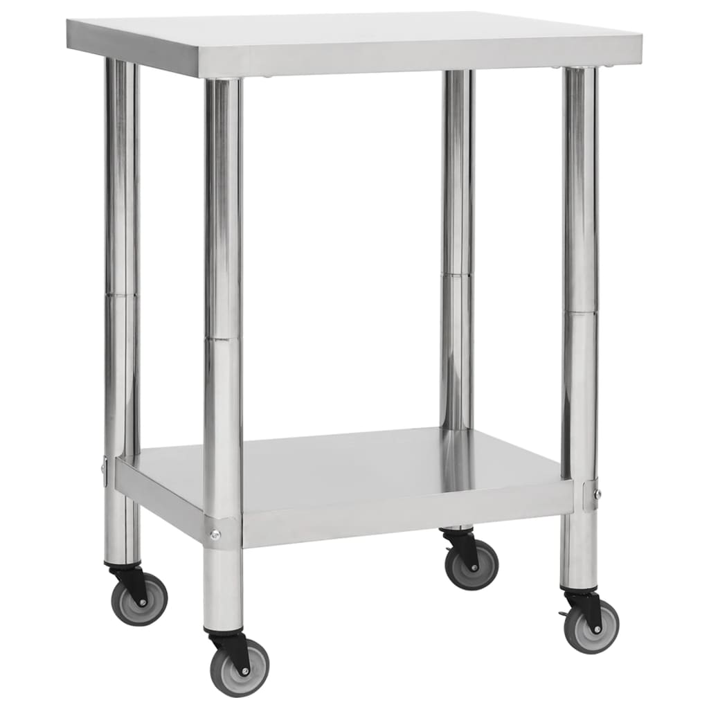 vidaXL Kuchynský pracovný stôl s kolieskami 80x30x85 cm nerezový