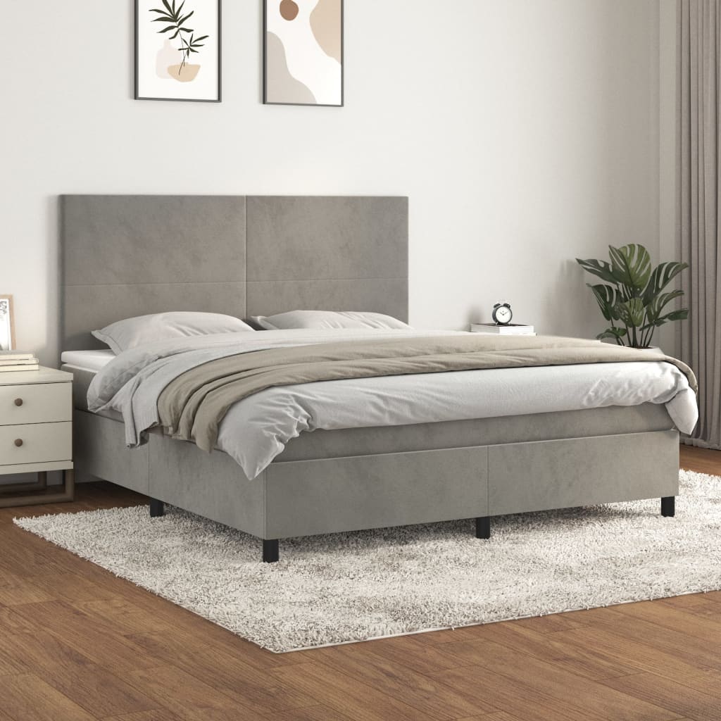 vidaXL Posteľný rám boxsping s matracom bledosivý 160x200 cm zamat