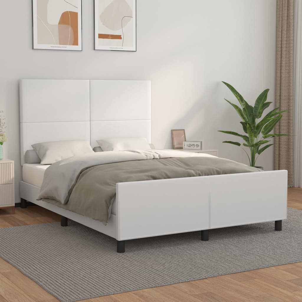 vidaXL Posteľný rám s čelom biely 140x200 cm umelá koža