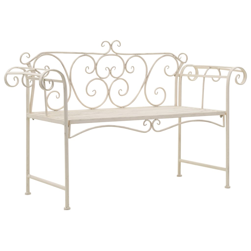 vidaXL Záhradná lavička 132 cm, kov, starožitná, biela