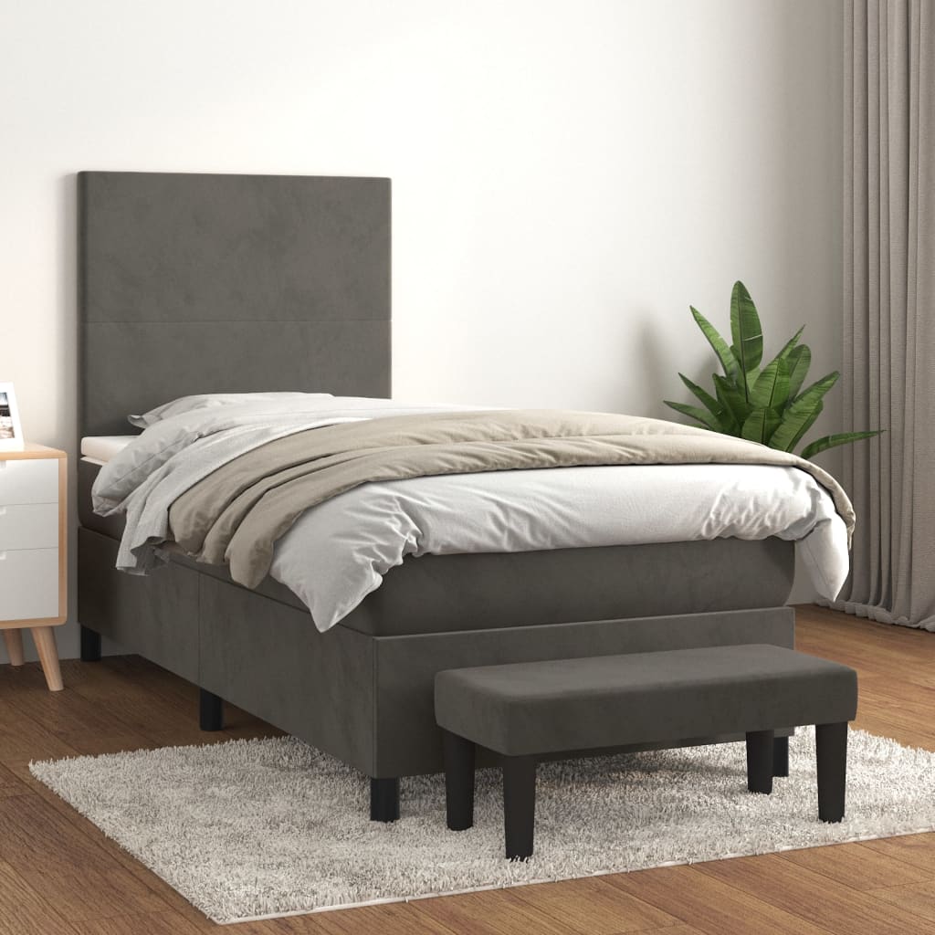 vidaXL Posteľný rám boxspring s matracom tmavosivý 90x190 cm zamat