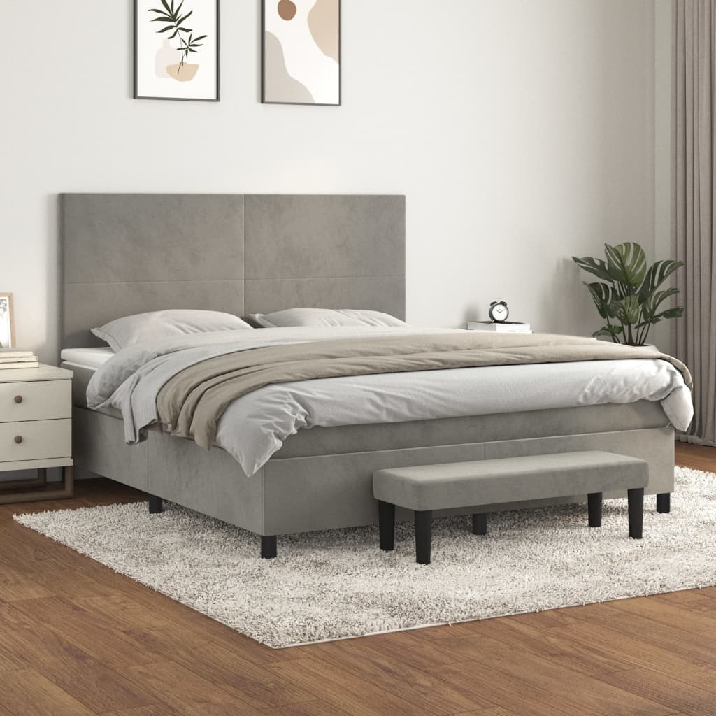 vidaXL Posteľný rám boxsping s matracom bledosivý 160x200 cm zamat