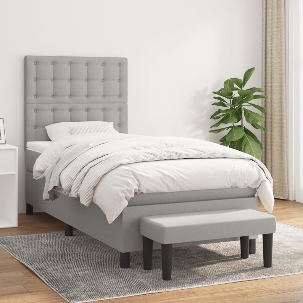 vidaXL Posteľný rám boxsping s matracom bledosivý 90x200 cm látka