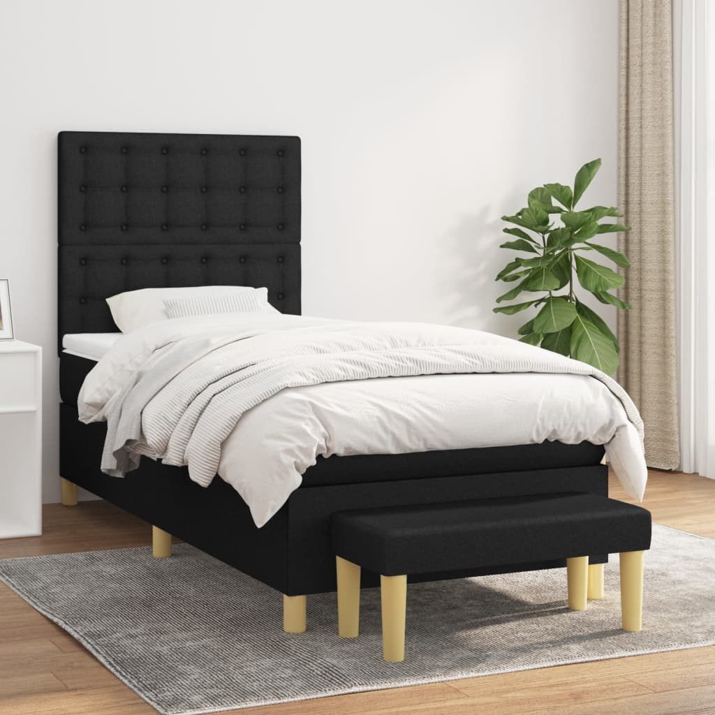 vidaXL Posteľný rám boxspring s matracom čierny 90x190 cm látka