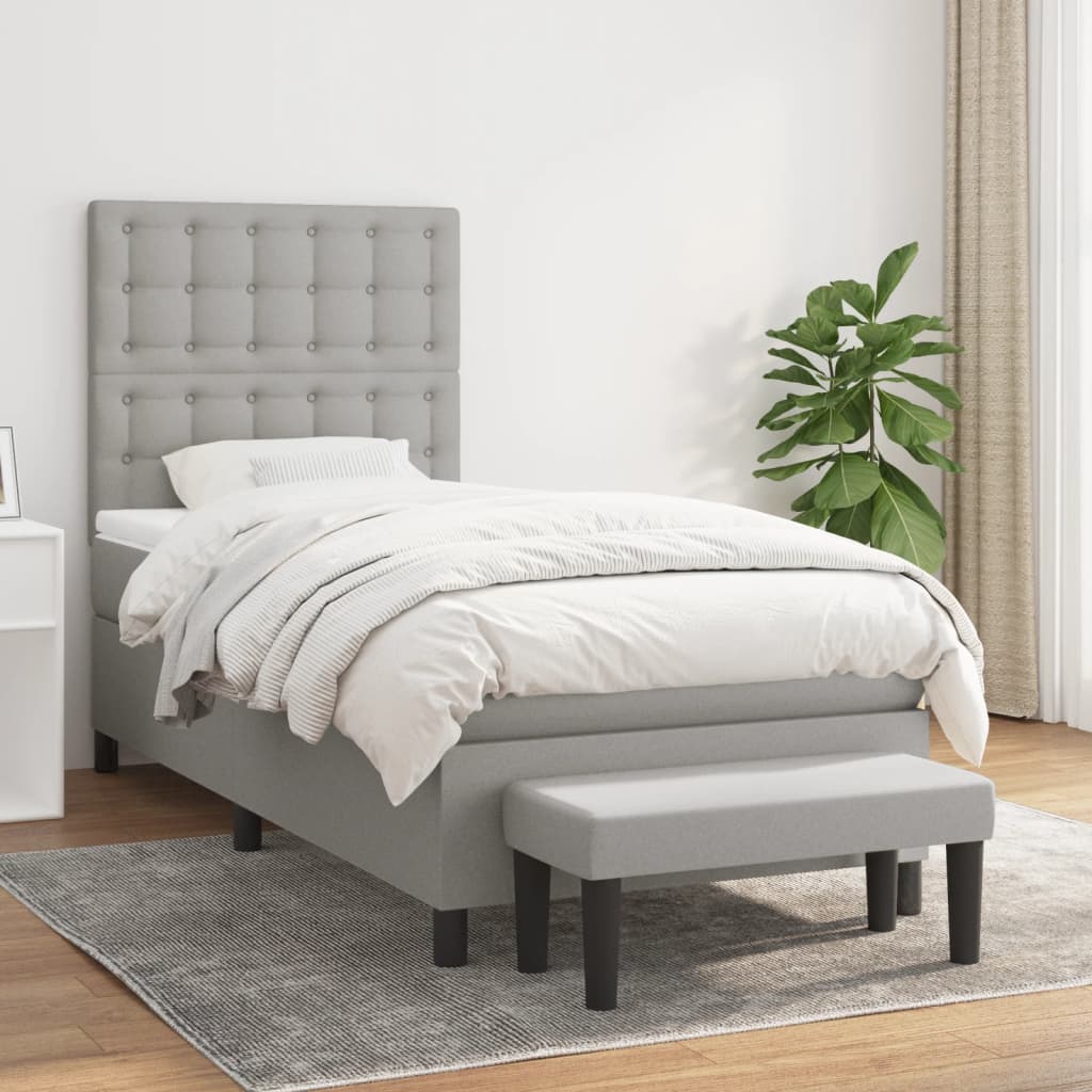 vidaXL Posteľný rám boxsping s matracom bledosivý 90x190 cm látka
