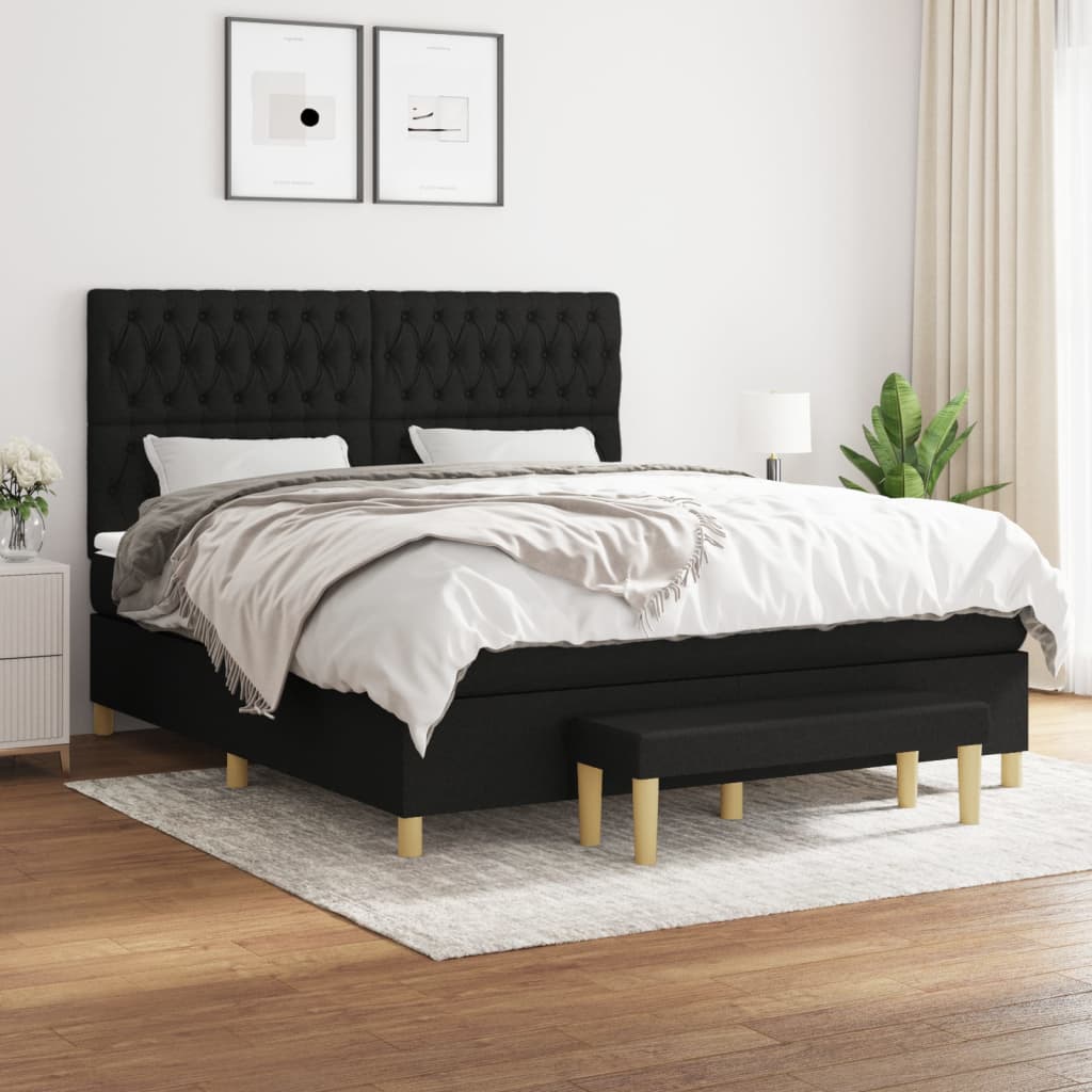 vidaXL Posteľný rám boxspring s matracom čierny 180x200 cm látka