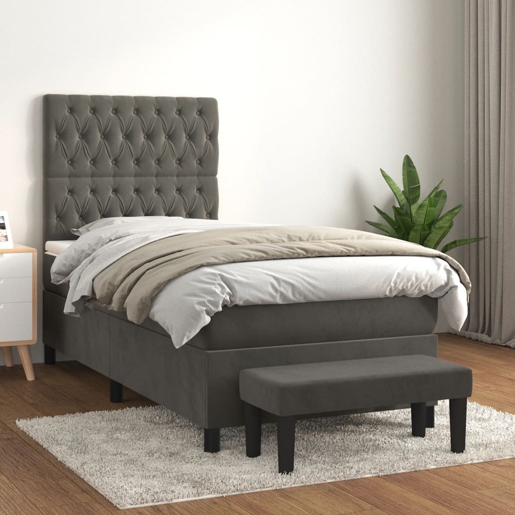 vidaXL Posteľný rám boxspring s matracom tmavosivý 100x200 cm zamat