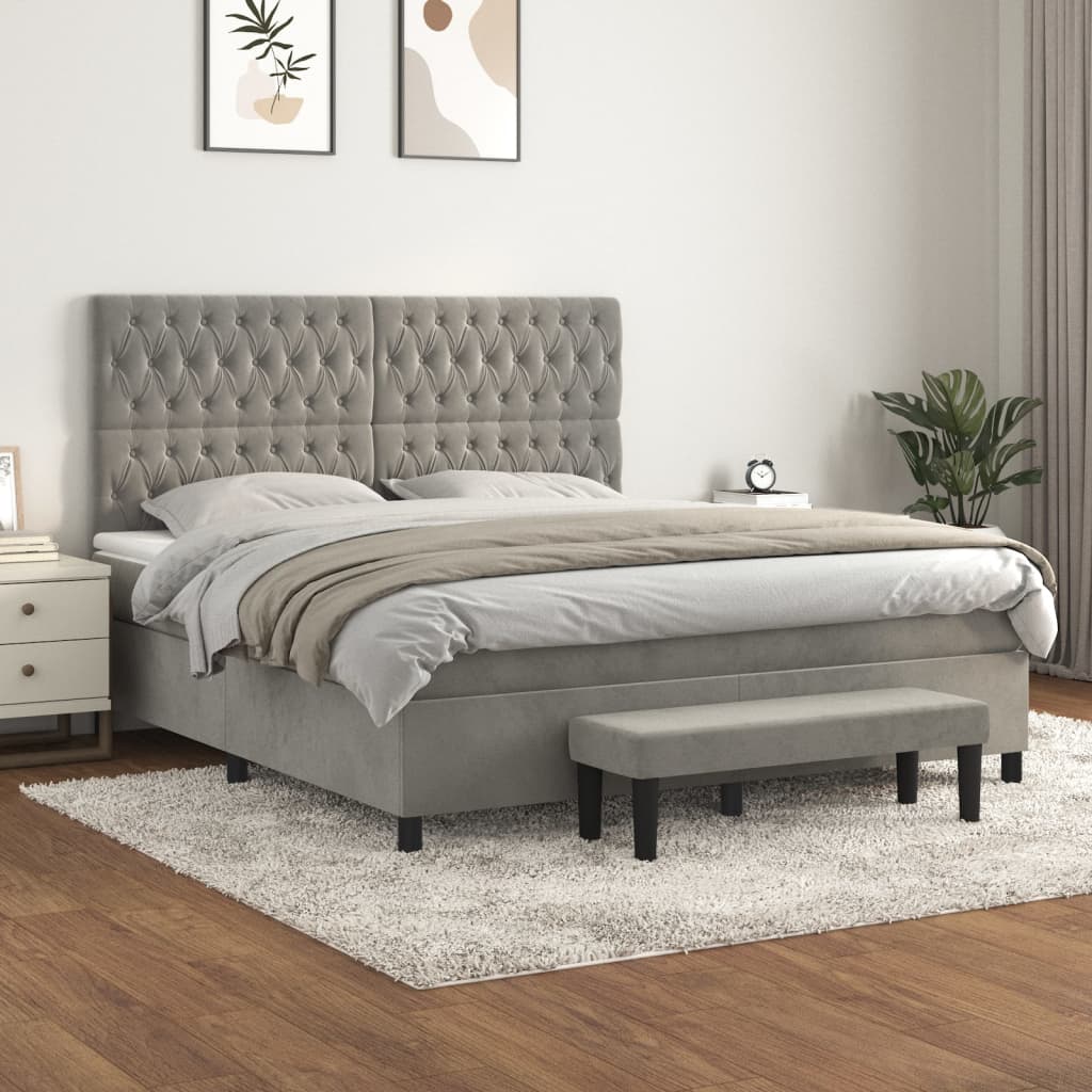vidaXL Posteľný rám boxsping s matracom bledosivý 180x200 cm zamat