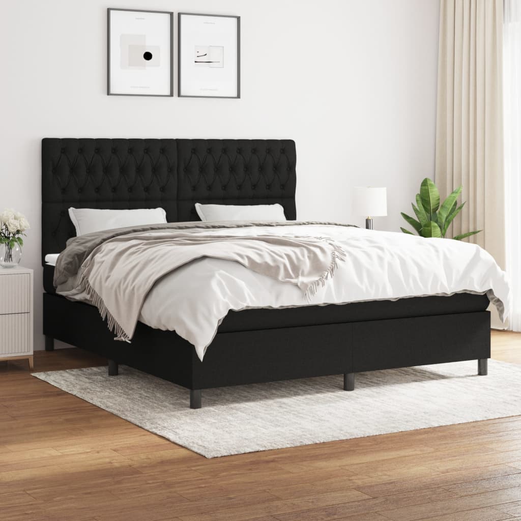 vidaXL Posteľný rám boxspring s matracom čierny 180x200 cm látka