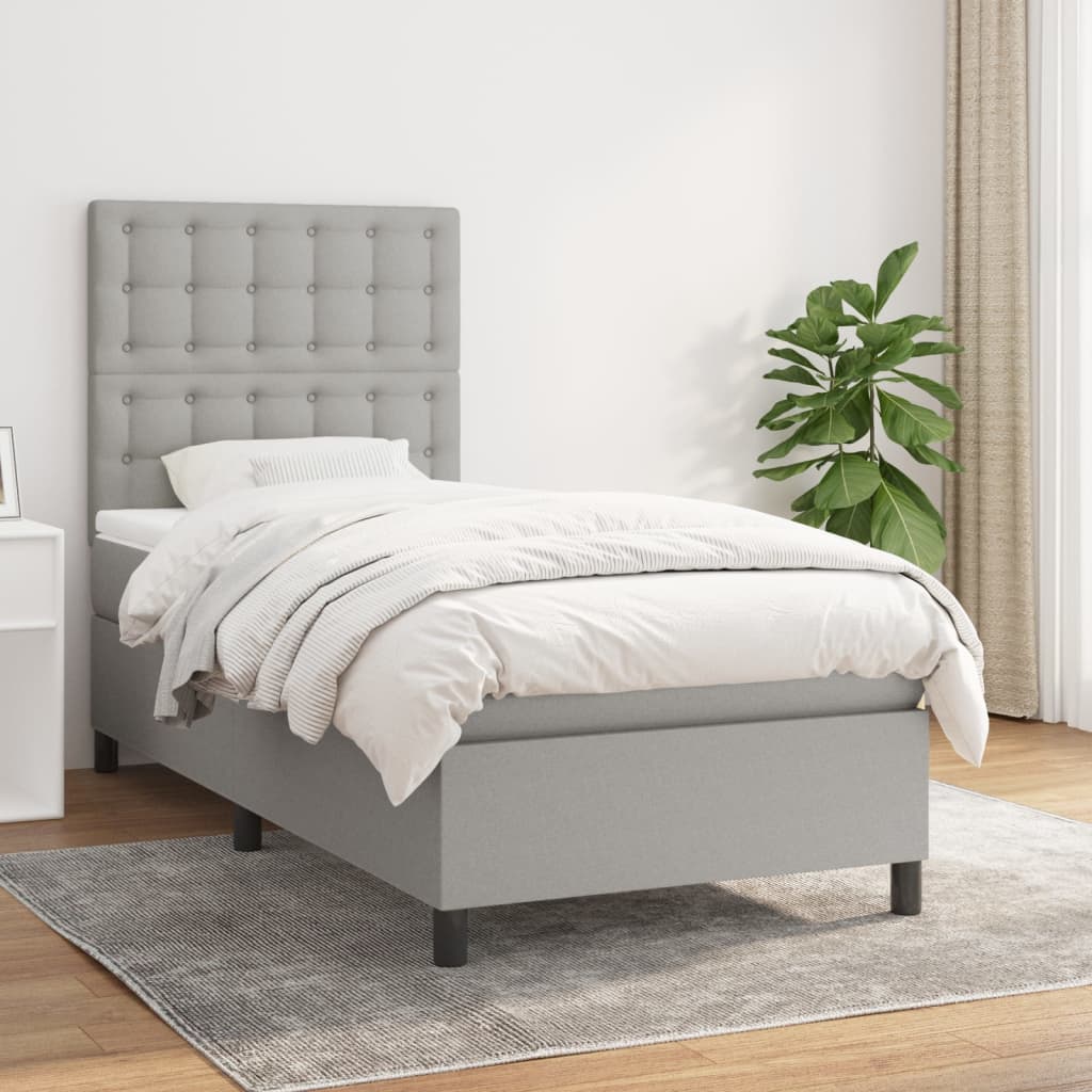 vidaXL Posteľný rám boxsping s matracom bledosivý 90x190 cm látka