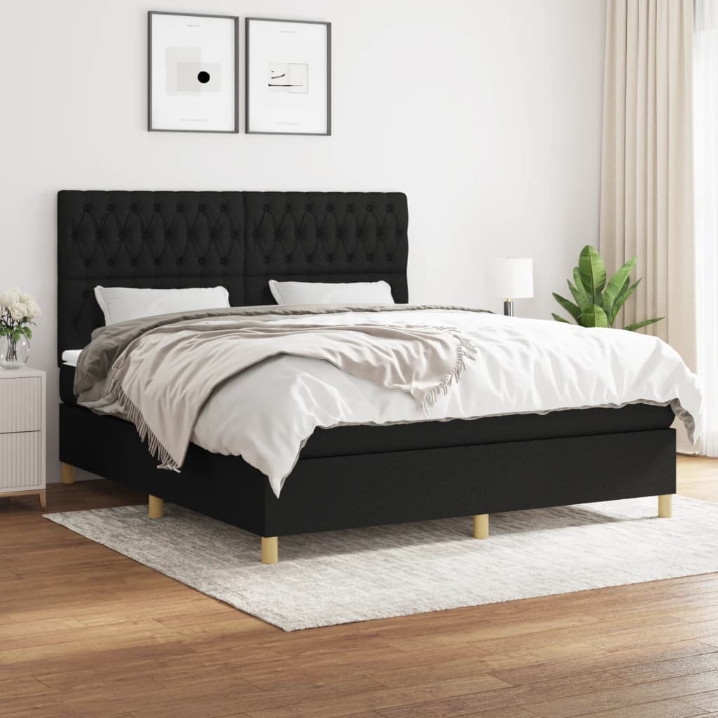 vidaXL Posteľný rám boxspring s matracom čierny 180x200 cm látka