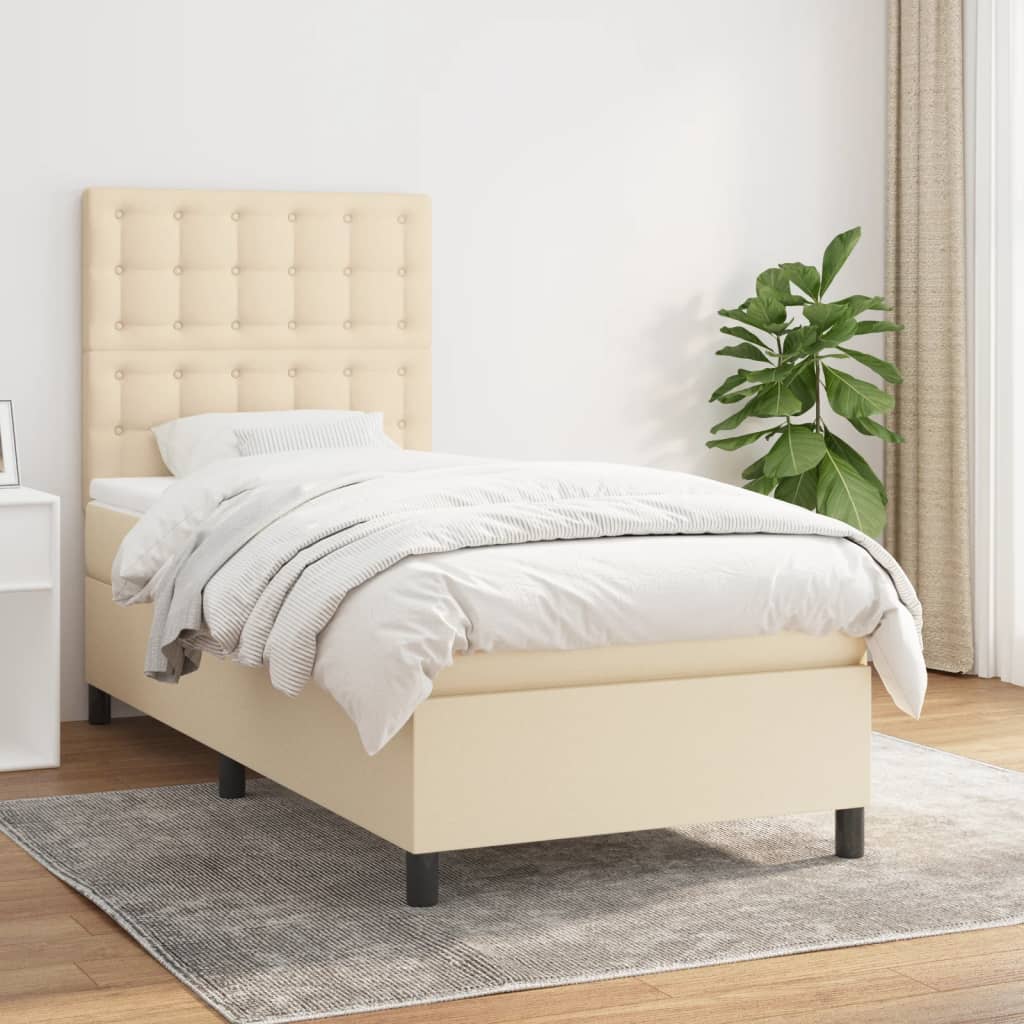 vidaXL Posteľný rám boxspring s matracom krémový 90x190 cm látka