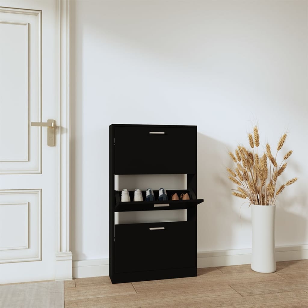 vidaXL Botník čierny 59x17x108 cm spracované drevo