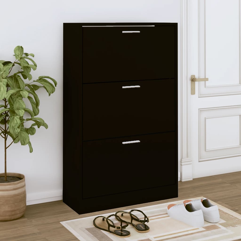 vidaXL Botník čierny 63x24x103 cm spracované drevo