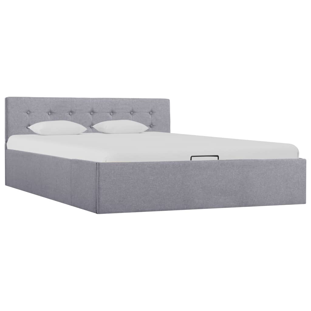 vidaXL Hydraulický posteľný rám s úložným priestorom sivý 140x200 cm látkový