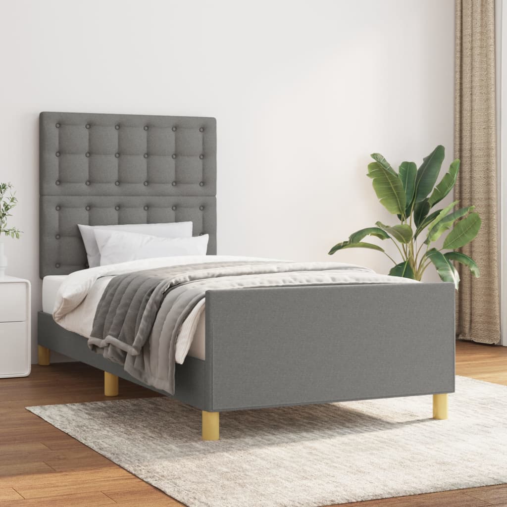 vidaXL Posteľný rám s čelom tmavosivý 80x200 cm látka