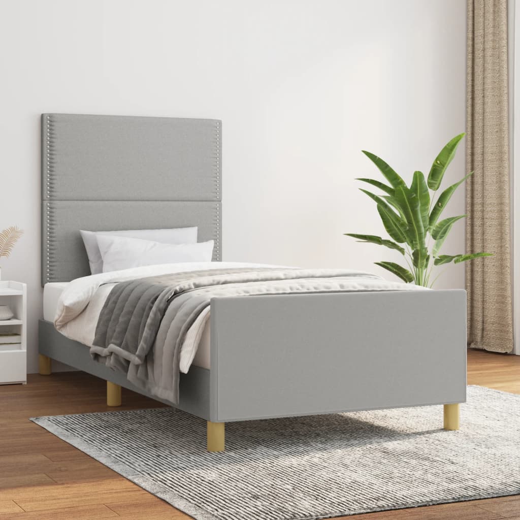 vidaXL Posteľný rám s čelom bledosivý 90x190 cm látka