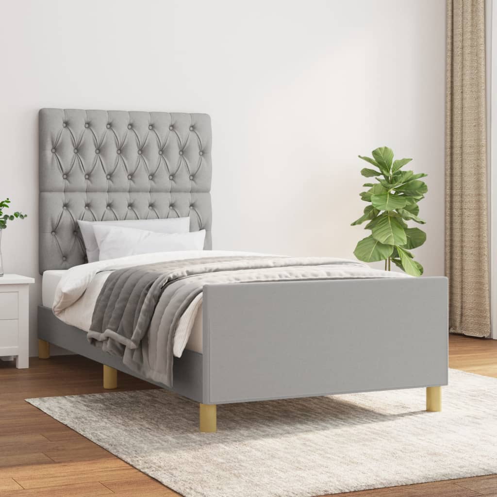vidaXL Posteľný rám s čelom bledosivý 90x190 cm látka