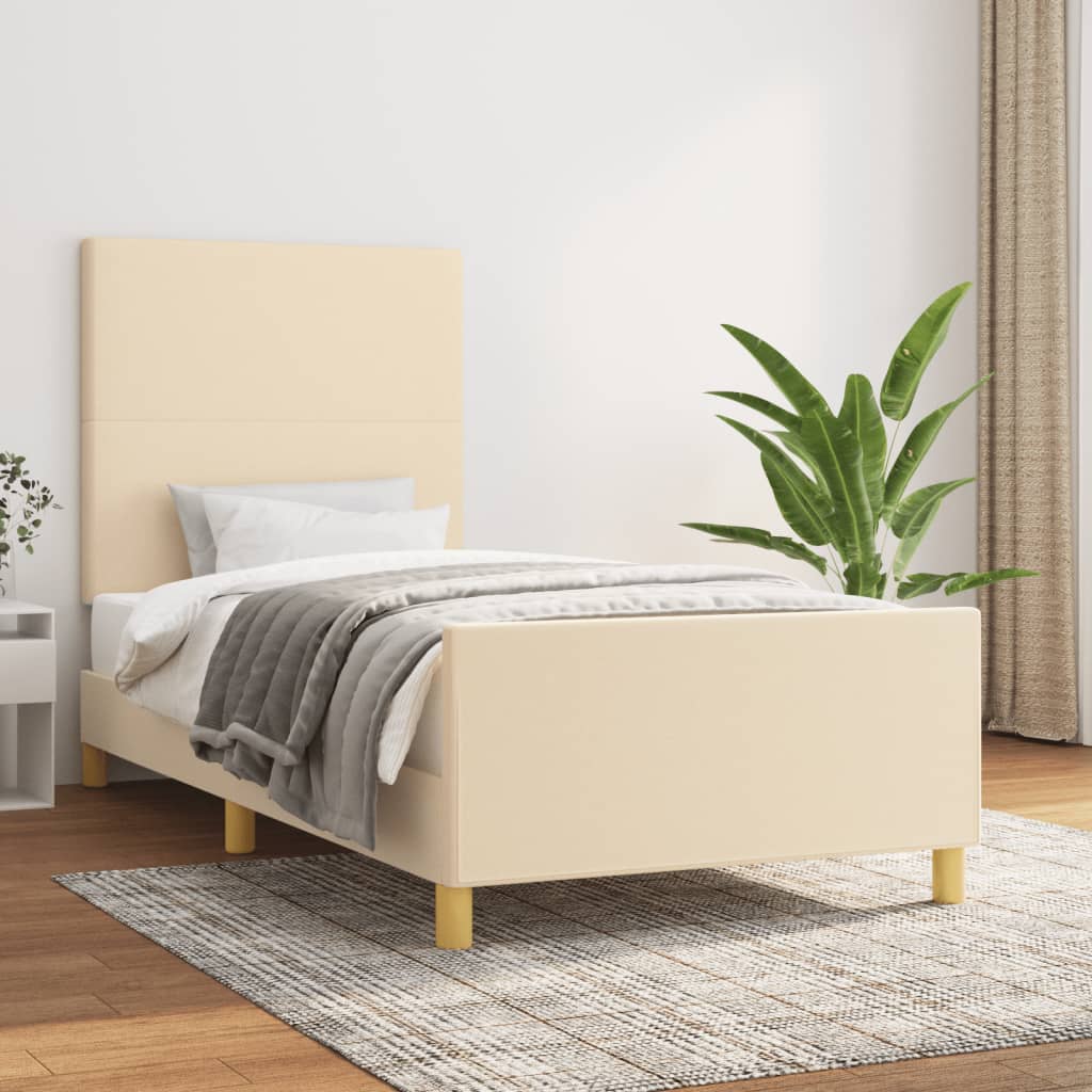 vidaXL Posteľný rám s čelom krémový 100x200 cm látka