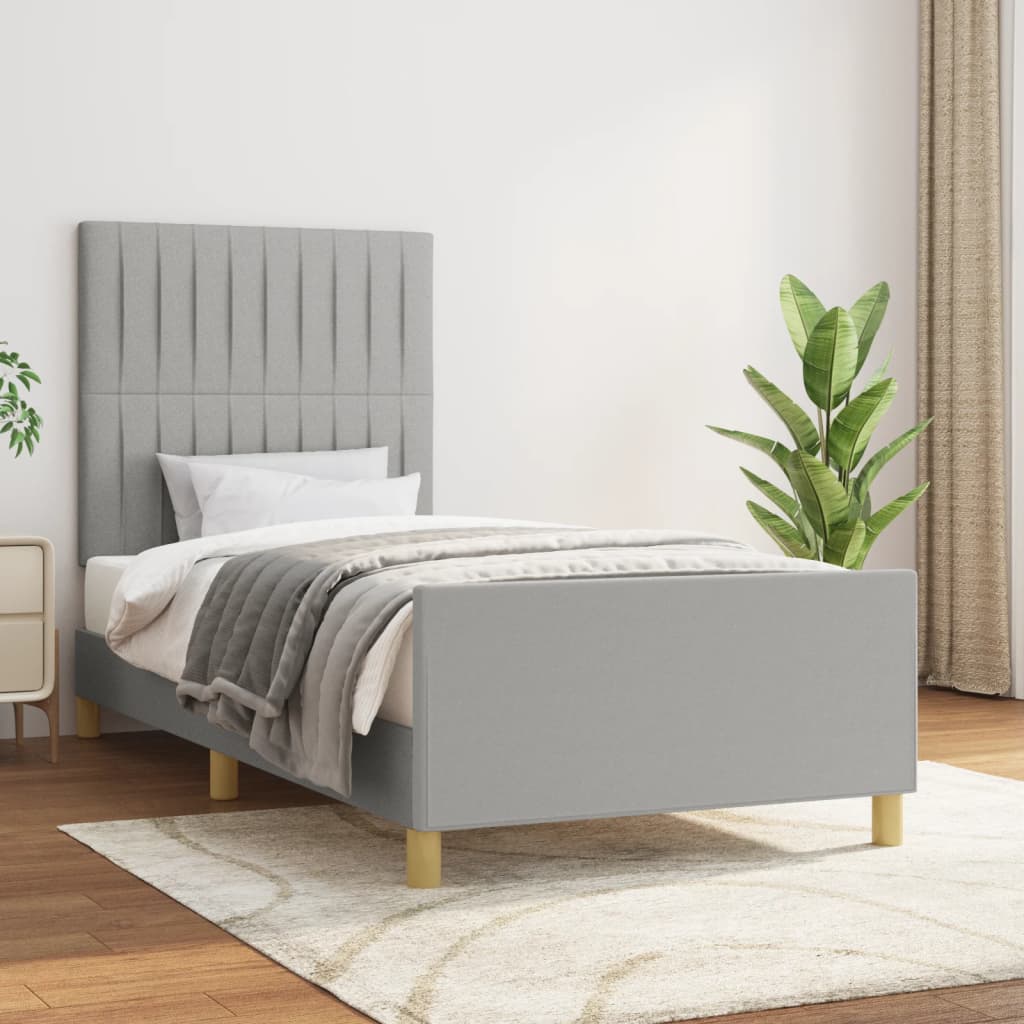 vidaXL Posteľný rám s čelom bledosivý 90x190 cm látka