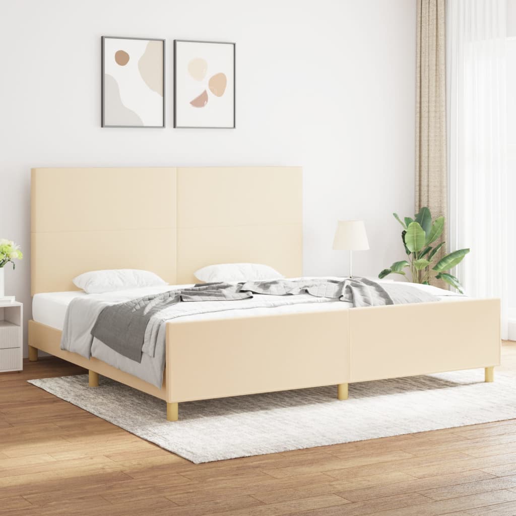vidaXL Posteľný rám s čelom krémový 200x200 cm látka