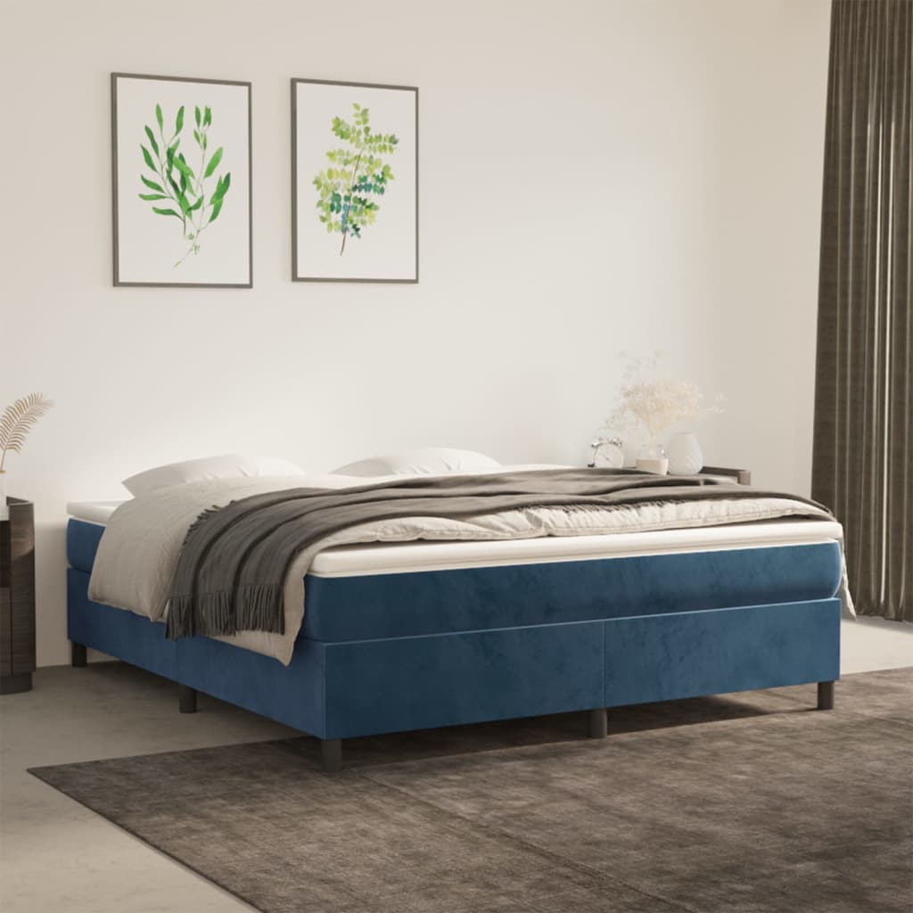 vidaXL Posteľný rám boxsping s matracom tmavomodrý 160x200 cm zamat