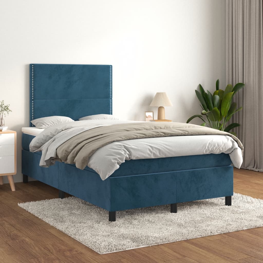 vidaXL Posteľný rám boxsping s matracom tmavomodrý 120x200 cm zamat