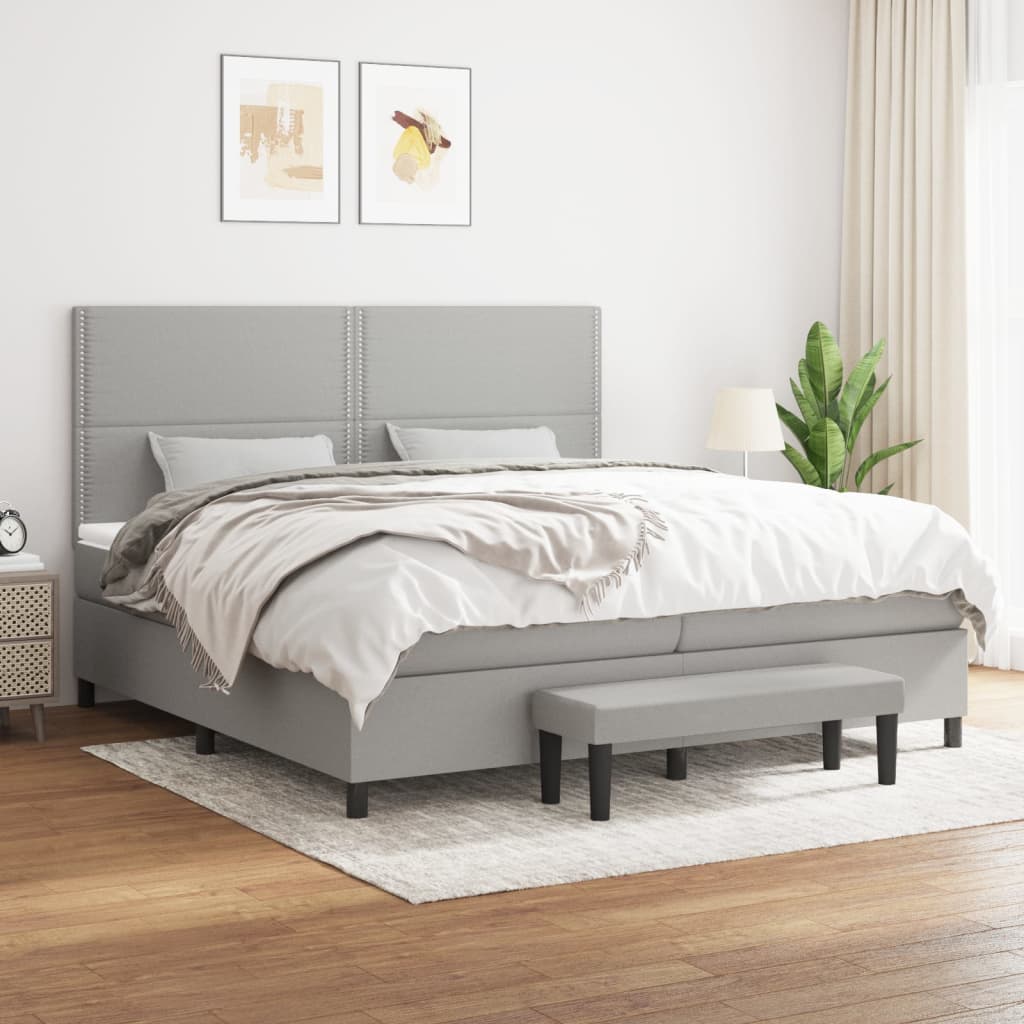 vidaXL Posteľný rám boxsping s matracom bledosivý 200x200 cm látka