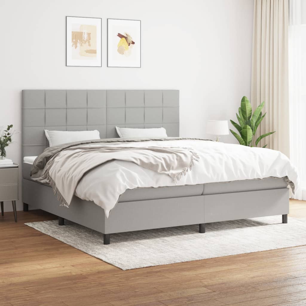 vidaXL Posteľný rám boxsping s matracom bledosivý 200x200 cm látka