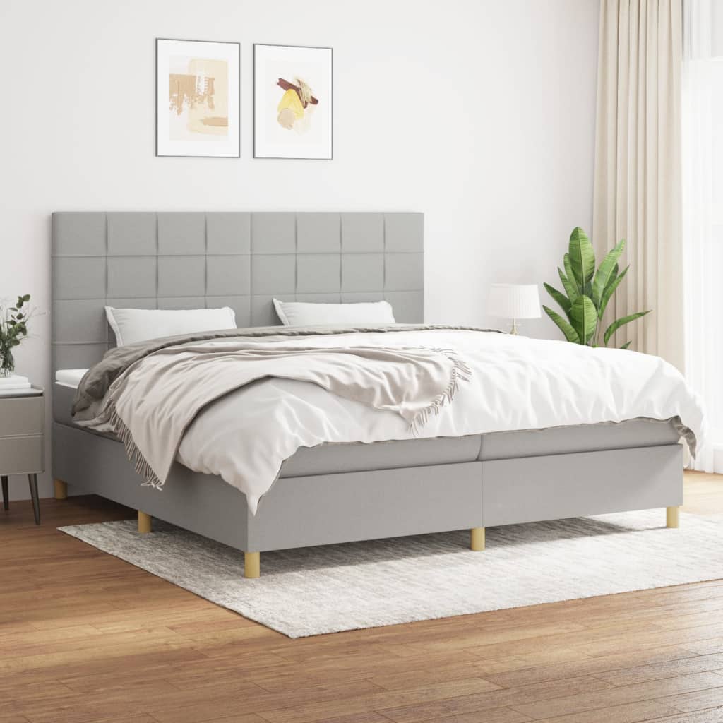 vidaXL Posteľný rám boxsping s matracom bledosivý 200x200 cm látka