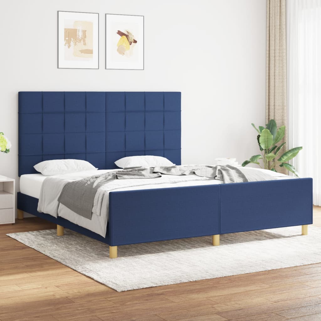 vidaXL Posteľný rám s čelom modrý 180x200 cm látka